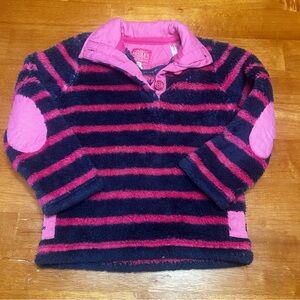 Joules Kids' Fleece Top in Pink and Navy Stripes